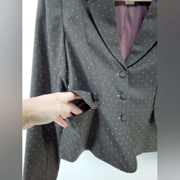 Rebecca Taylor Wool Blend Swiss Dot Gray Pink Blazer Jacket 8 Hong Kong Pockets - Picture 8 of 12